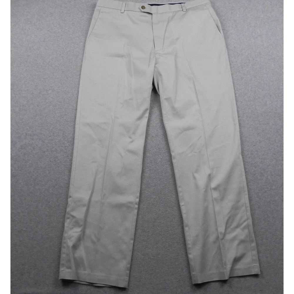 Roundtree & Yorke TravelSmart Pants Mens 38x32 Classic Fit Ivory Khaki Chino